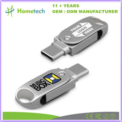 Schokbestendig Dual USB-C USB-A Capless Flash Drive 3.0 Zilver Op maat