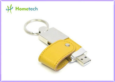 Klantgerichte Gele de Flitsschijf van Leerusb 4GB/8GB met Sleutelring