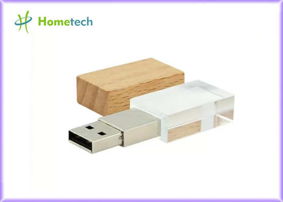 Crystal Usb Flash Drive met Hout leidde het lichte kristal van het de Douaneembleem van 32GB 64GB 128GB usb